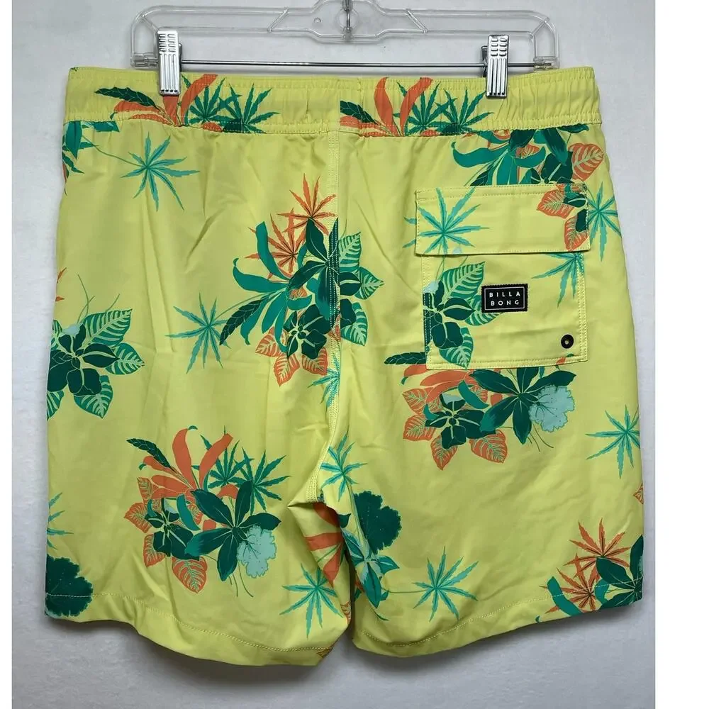 Billabong Recycler Board Shorts, Yellow Floral Pattern, Size Large